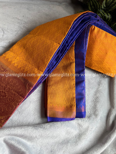 Silk Cotton Visri Fold Brocade Saree with Contrast Blouse