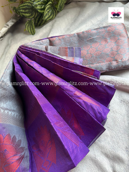 Silk Cotton Visri Fold Brocade Saree with Contrast Blouse