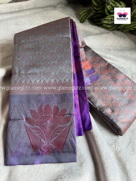 Silk Cotton Visri Fold Brocade Saree with Contrast Blouse