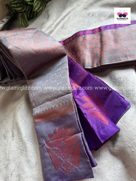 Silk Cotton Visri Fold Brocade Saree with Contrast Blouse