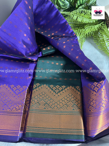 Soft Silk Cotton Saree with 1000 Butta and Contrast Blouse