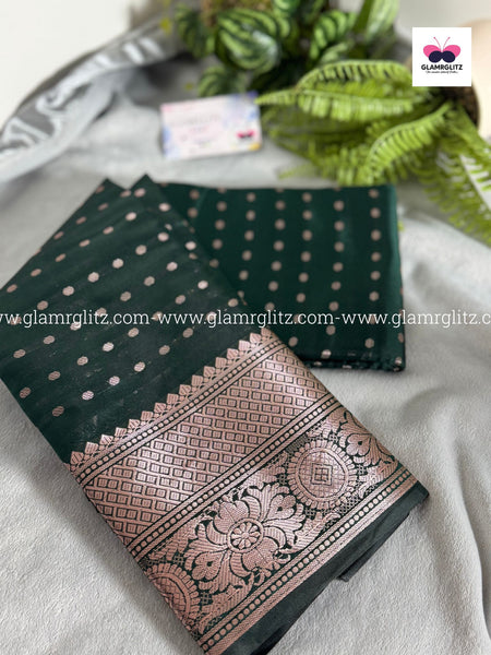 Soft Silk Cotton Saree with 1000 Butta and Contrast Blouse