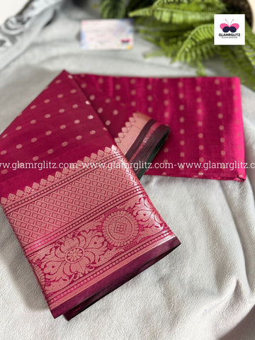Soft Silk Cotton Saree with 1000 Butta and Contrast Blouse