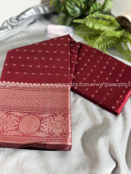 Soft Silk Cotton Saree with 1000 Butta and Contrast Blouse