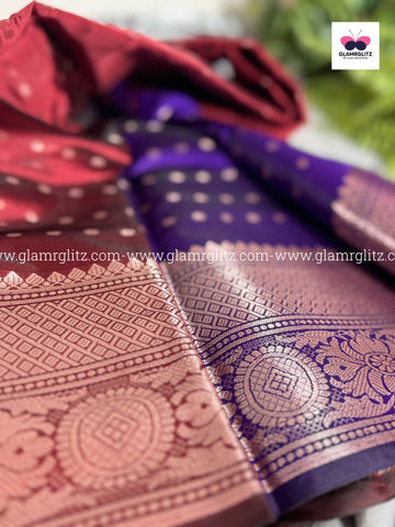 Soft Silk Cotton Saree with 1000 Butta and Contrast Blouse