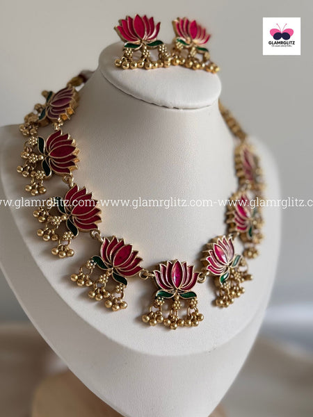 Lotus Necklace Set with Studs