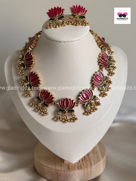 Lotus Necklace Set with Studs