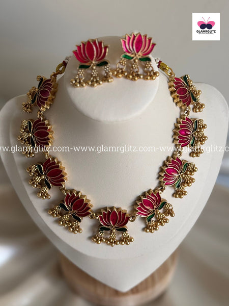 Lotus Necklace Set with Studs