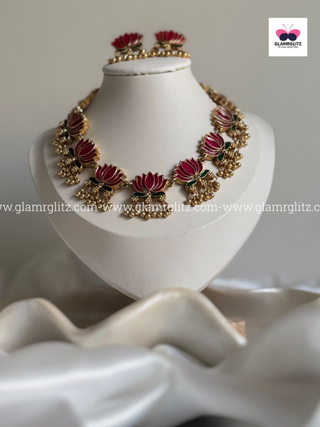 Lotus Necklace Set with Studs