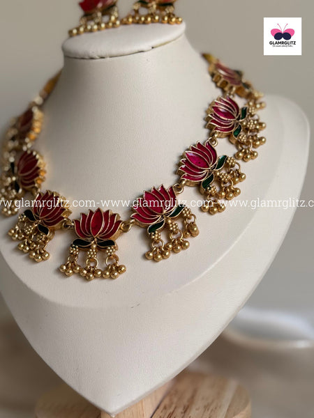 Lotus Necklace Set with Studs