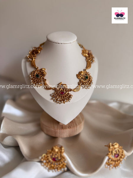 Elephant Motif Temple Jewellery Necklace Set