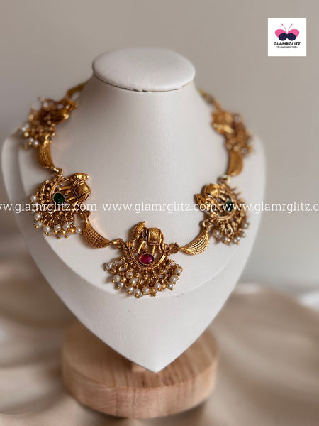 Elephant Motif Temple Jewellery Necklace Set
