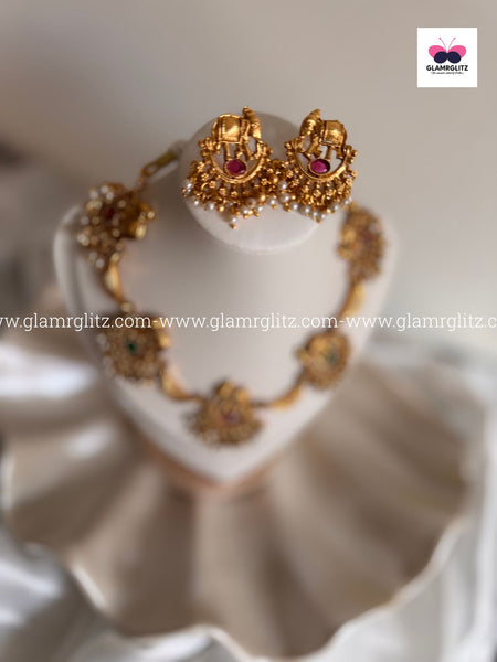 Elephant Motif Temple Jewellery Necklace Set