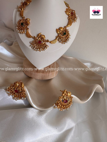 Elephant Motif Temple Jewellery Necklace Set