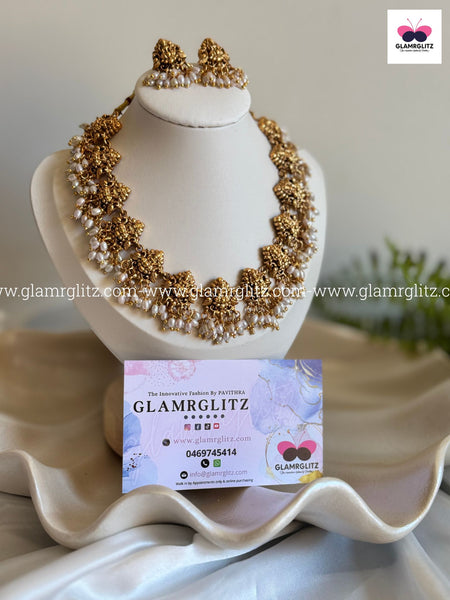 Ganesha Necklace Set with Bead Work with Earrings