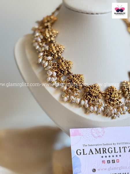 Ganesha Necklace Set with Bead Work with Earrings