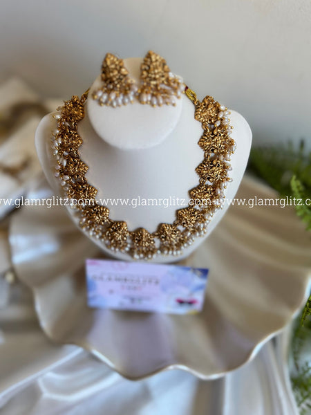 Ganesha Necklace Set with Bead Work with Earrings