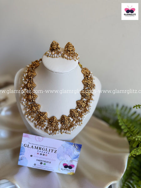 Ganesha Necklace Set with Bead Work with Earrings