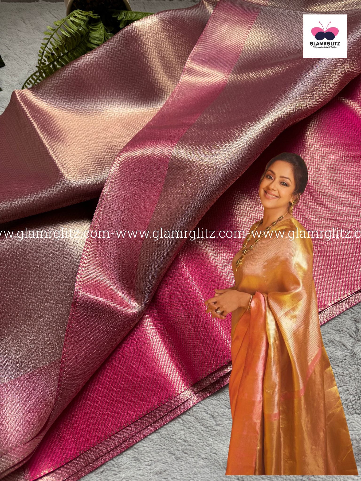 Jyothika Inspired kanjivaram Banaras Silk saree-Silver Zari Weaving