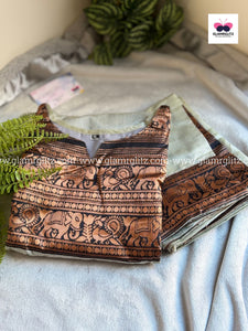 Silk Cotton Kurti and Dupatta Set with Intricate Weaving Work