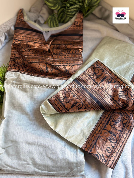 Silk Cotton Kurti and Dupatta Set with Intricate Weaving Work