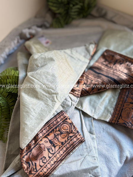 Silk Cotton Kurti and Dupatta Set with Intricate Weaving Work