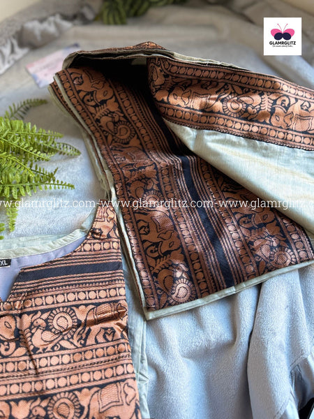 Silk Cotton Kurti and Dupatta Set with Intricate Weaving Work