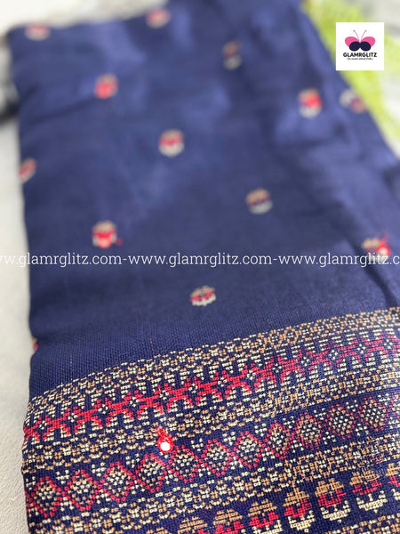 Linen Jute Silk Saree with Foil Mirror Work
