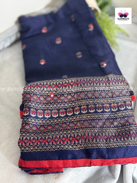 Linen Jute Silk Saree with Foil Mirror Work