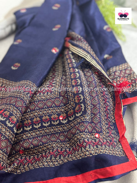Linen Jute Silk Saree with Foil Mirror Work