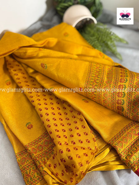 Linen Jute Silk Saree with Foil Mirror Work