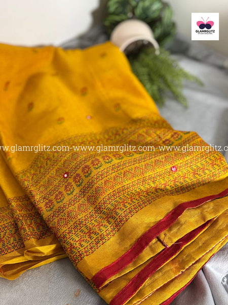 Linen Jute Silk Saree with Foil Mirror Work