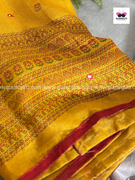 Linen Jute Silk Saree with Foil Mirror Work