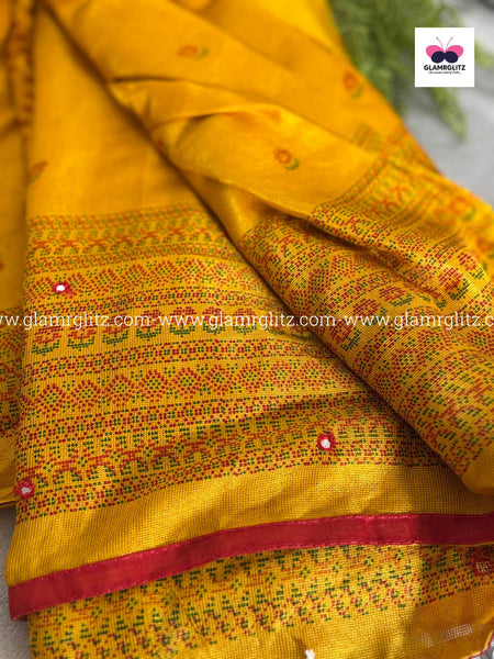 Linen Jute Silk Saree with Foil Mirror Work