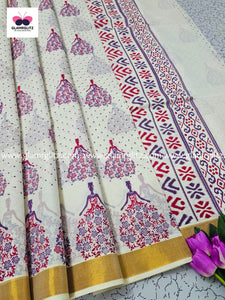 Printed work kerala cotton saree