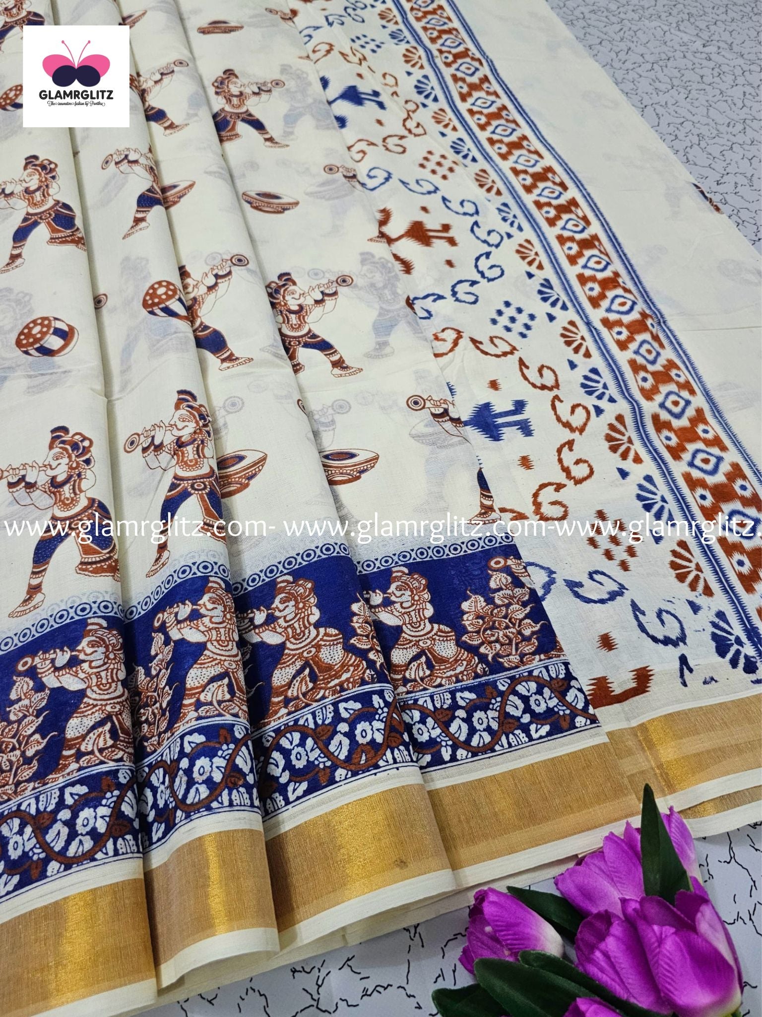 Printed work kerala cotton saree