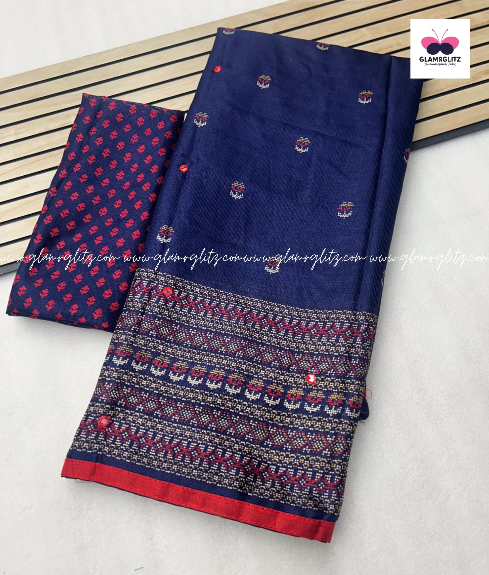 Linen Jute Silk Saree with Foil Mirror Work