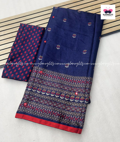 Linen Jute Silk Saree with Foil Mirror Work