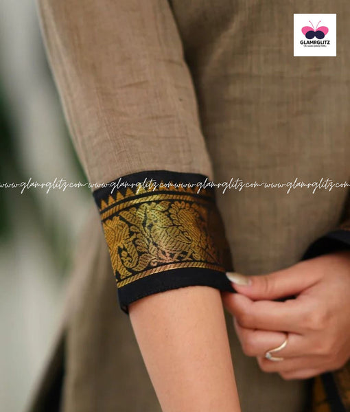 Silk Cotton Kurti and Dupatta Set with Intricate Weaving Work