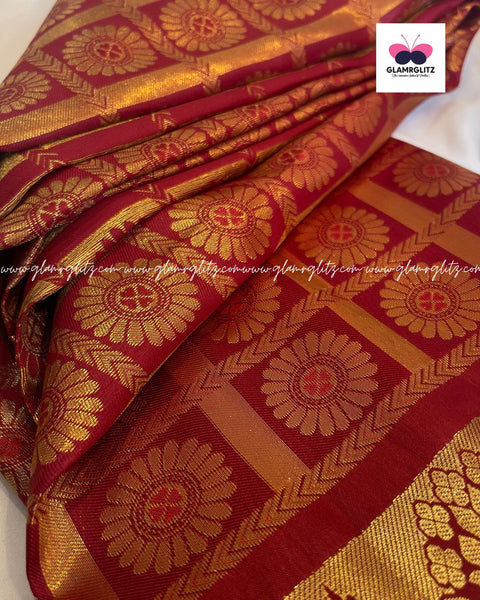 Red flower Bridal silk saree