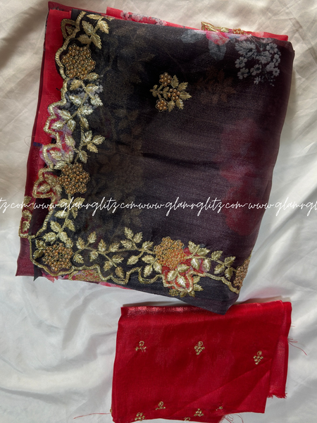 Digital print organza saree